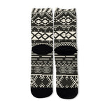 Black And Beige Aztec Pattern Print Long Socks