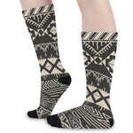 Black And Beige Aztec Pattern Print Long Socks