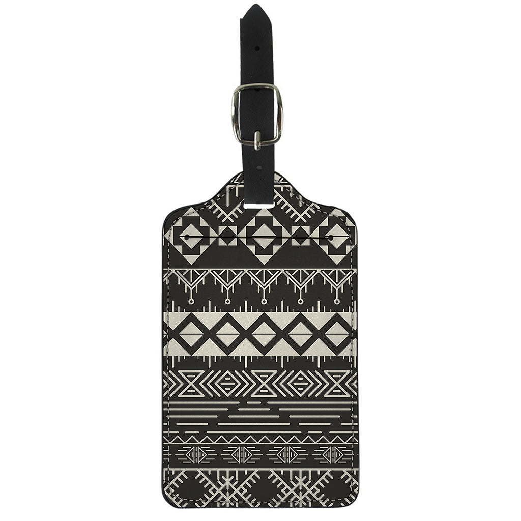 Black And Beige Aztec Pattern Print Luggage Tag
