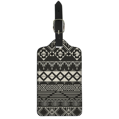 Black And Beige Aztec Pattern Print Luggage Tag
