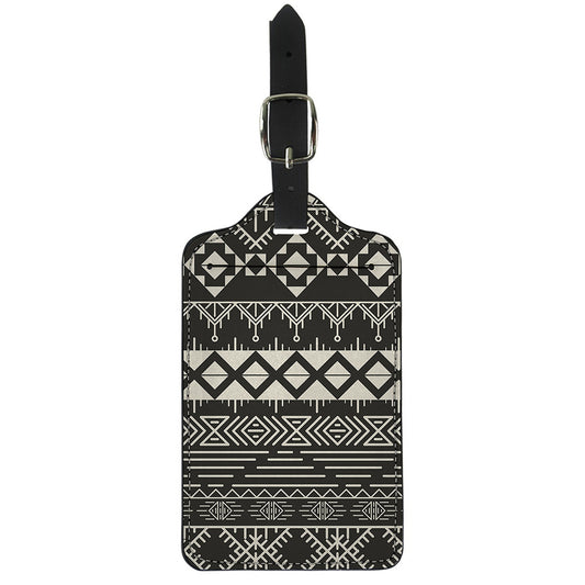 Black And Beige Aztec Pattern Print Luggage Tag