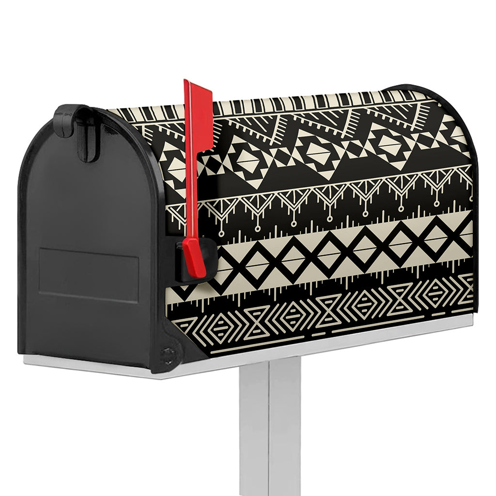 Black And Beige Aztec Pattern Print Mailbox Cover