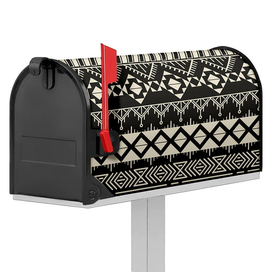 Black And Beige Aztec Pattern Print Mailbox Cover