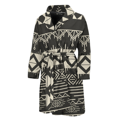 Black And Beige Aztec Pattern Print Men's Bathrobe