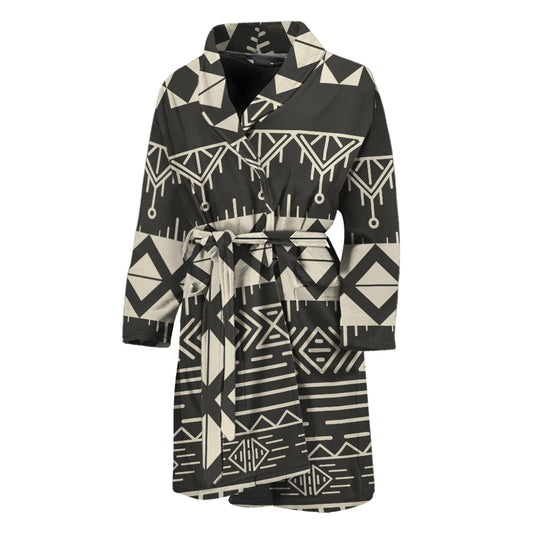 Black And Beige Aztec Pattern Print Men's Bathrobe