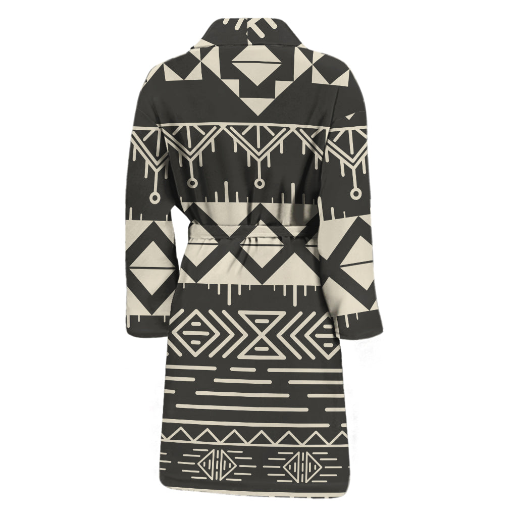 Black And Beige Aztec Pattern Print Men's Bathrobe