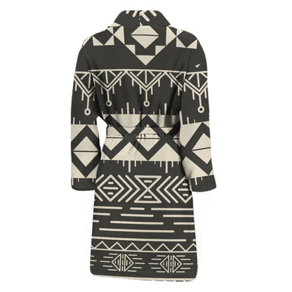 Black And Beige Aztec Pattern Print Men's Bathrobe