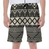 Black And Beige Aztec Pattern Print Men's Beach Shorts