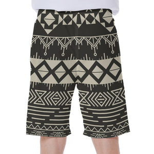 Black And Beige Aztec Pattern Print Men's Beach Shorts