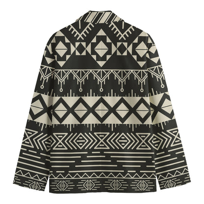 Black And Beige Aztec Pattern Print Men's Blazer