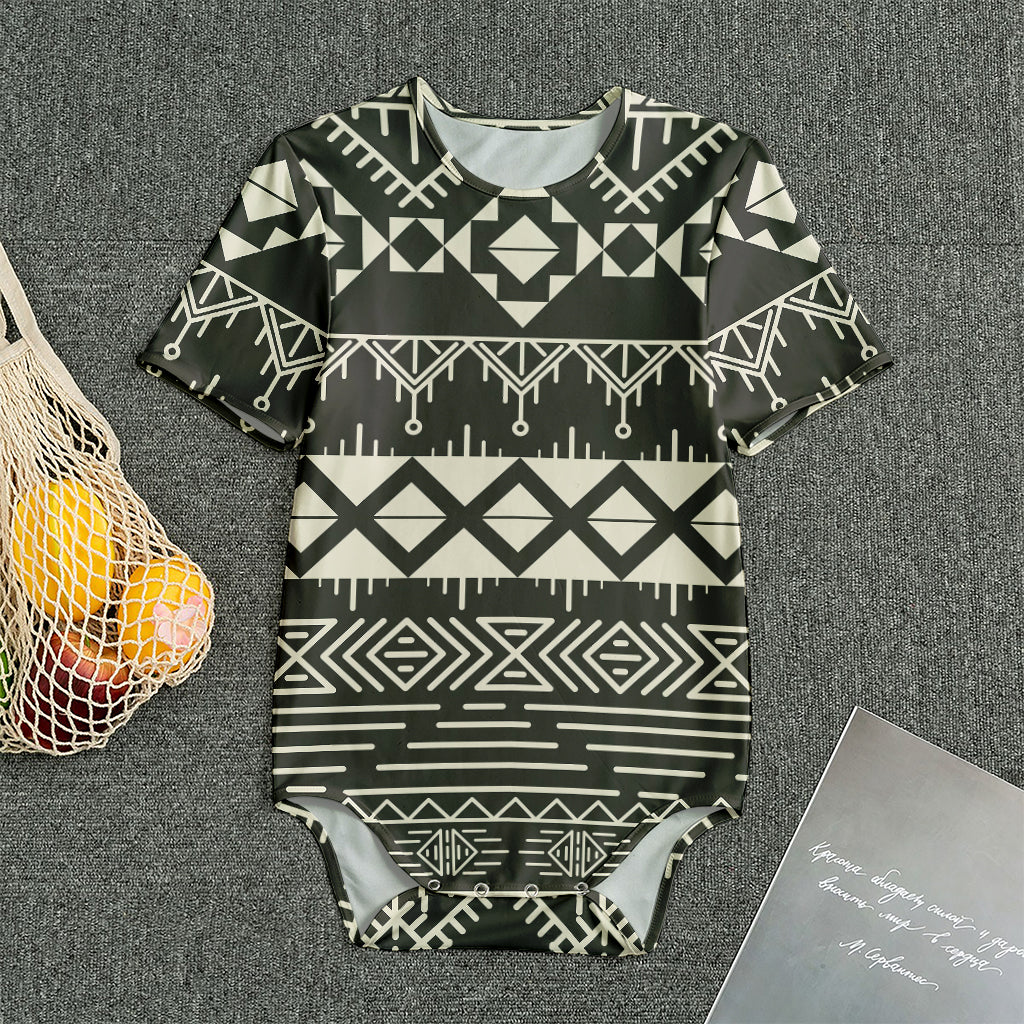Black And Beige Aztec Pattern Print Men's Bodysuit