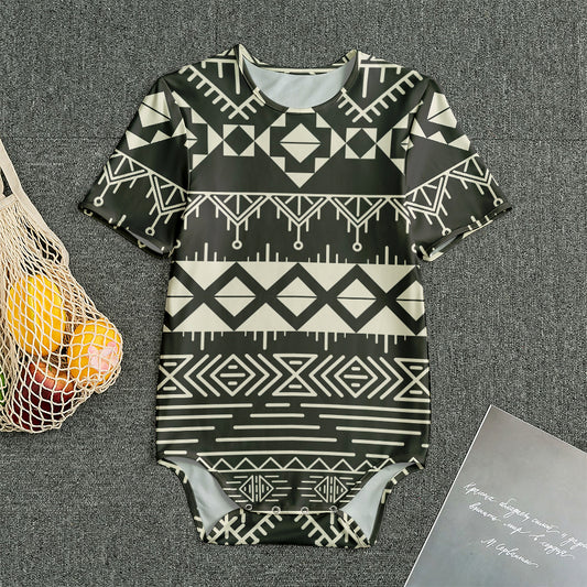 Black And Beige Aztec Pattern Print Men's Bodysuit