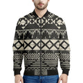 Black And Beige Aztec Pattern Print Men's Bomber Jacket