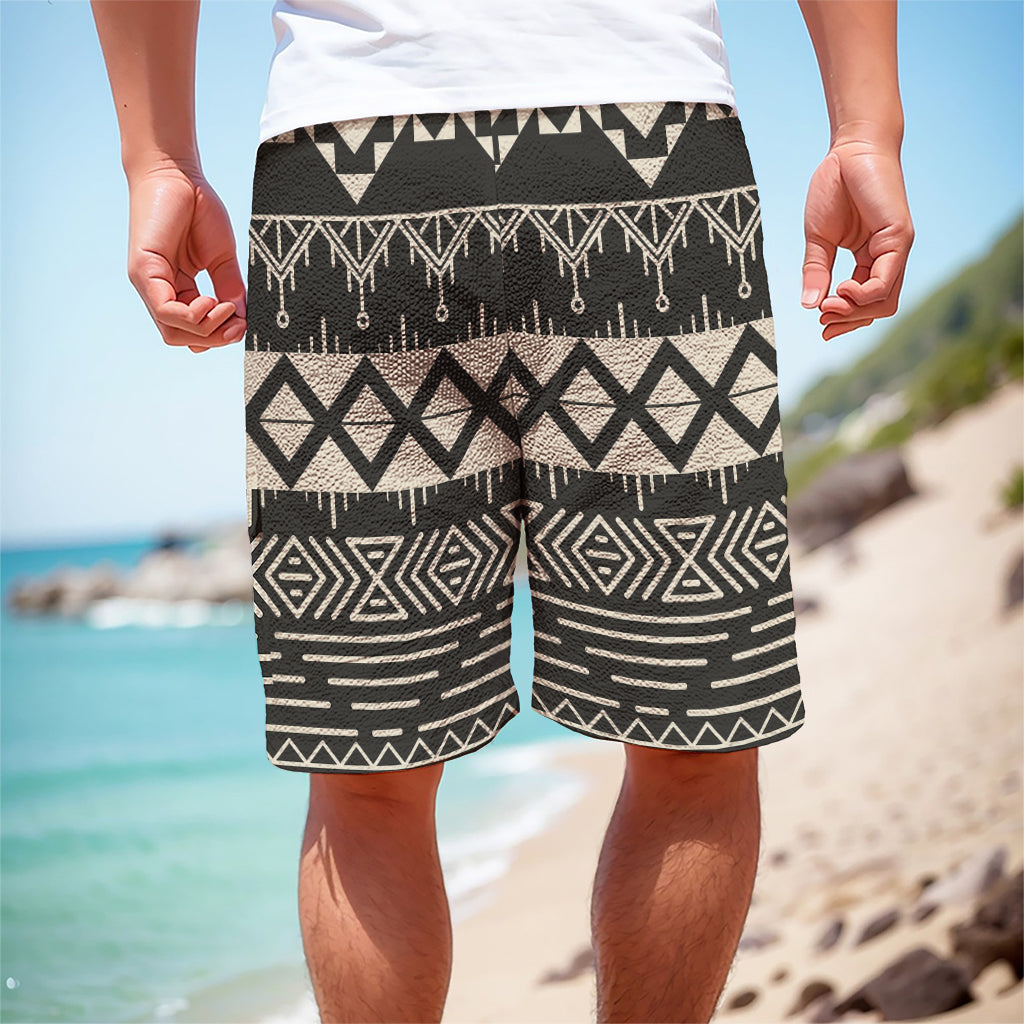 Black And Beige Aztec Pattern Print Men's Cargo Shorts