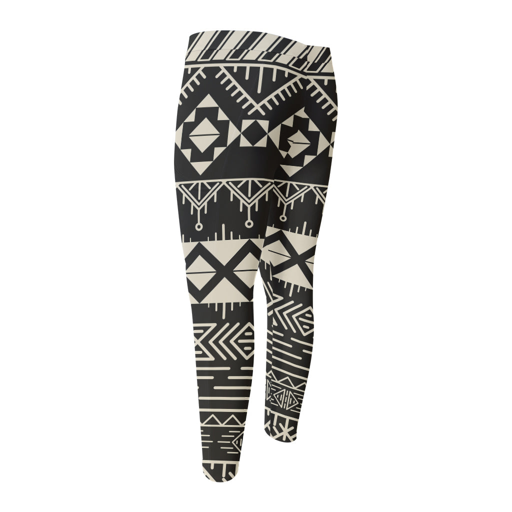 Black And Beige Aztec Pattern Print Men's Compression Pants