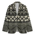 Black And Beige Aztec Pattern Print Men's Cotton Blazer