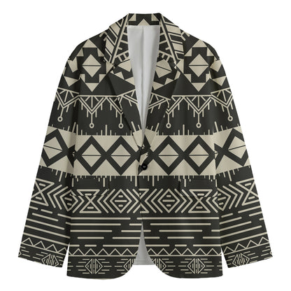 Black And Beige Aztec Pattern Print Men's Cotton Blazer