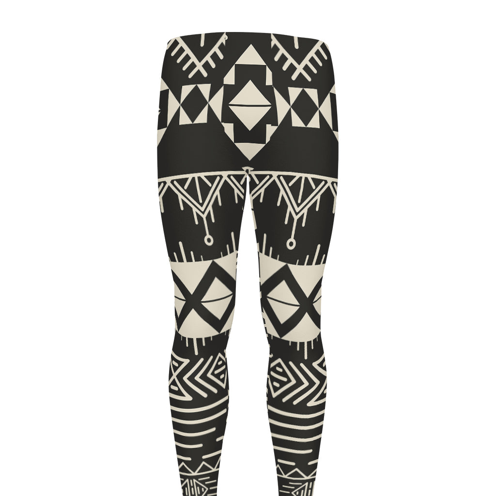 Black And Beige Aztec Pattern Print Men's leggings