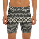 Black And Beige Aztec Pattern Print Men's Long Boxer Briefs