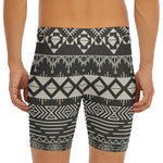 Black And Beige Aztec Pattern Print Men's Long Boxer Briefs