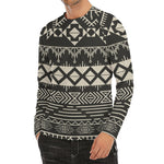 Black And Beige Aztec Pattern Print Men's Long Sleeve Rash Guard