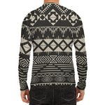 Black And Beige Aztec Pattern Print Men's Long Sleeve Rash Guard