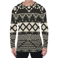 Black And Beige Aztec Pattern Print Men's Long Sleeve T-Shirt