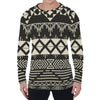 Black And Beige Aztec Pattern Print Men's Long Sleeve T-Shirt