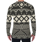 Black And Beige Aztec Pattern Print Men's Long Sleeve T-Shirt