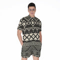 Black And Beige Aztec Pattern Print Men's Romper