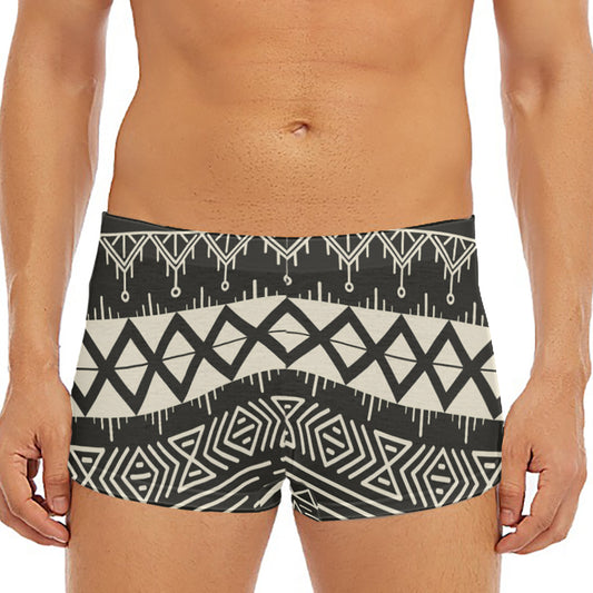 Black And Beige Aztec Pattern Print Men's Short Boxer Briefs