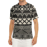 Black And Beige Aztec Pattern Print Men's Short Sleeve Rash Guard