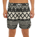 Black And Beige Aztec Pattern Print Men's Split Running Shorts