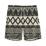 Black And Beige Aztec Pattern Print Men's Sports Shorts