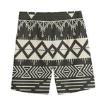 Black And Beige Aztec Pattern Print Men's Sports Shorts