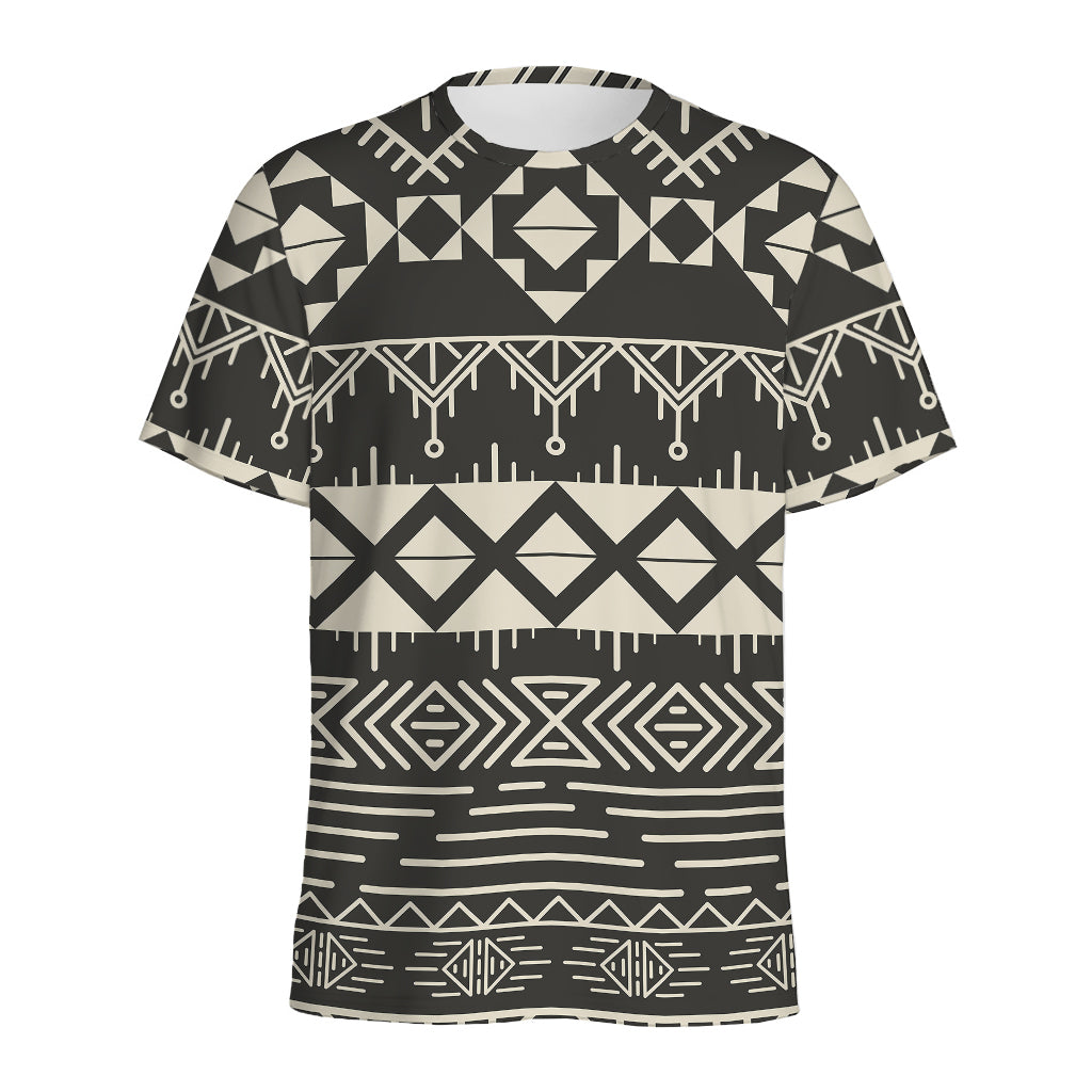 Black And Beige Aztec Pattern Print Men's Sports T-Shirt
