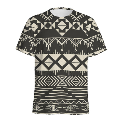 Black And Beige Aztec Pattern Print Men's Sports T-Shirt