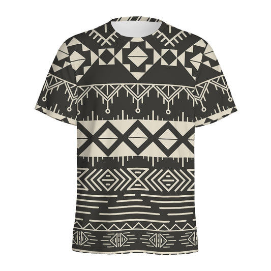 Black And Beige Aztec Pattern Print Men's Sports T-Shirt