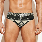 Black And Beige Aztec Pattern Print Men's Swim Briefs