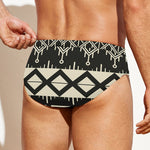 Black And Beige Aztec Pattern Print Men's Swim Briefs