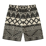 Black And Beige Aztec Pattern Print Men's Swim Trunks