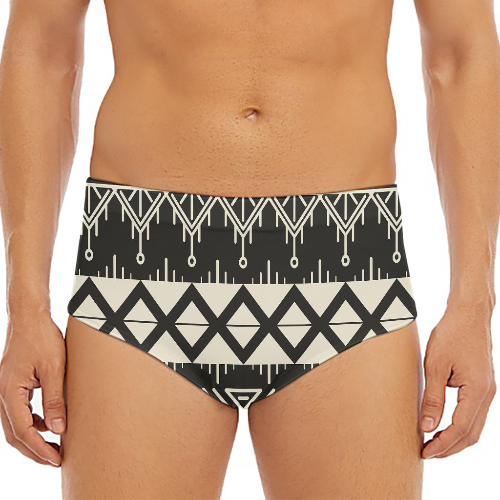 Black And Beige Aztec Pattern Print Men's Triangle Swim Briefs