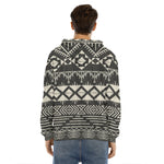 Black And Beige Aztec Pattern Print Men's Velvet Pullover Hoodie