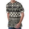 Black And Beige Aztec Pattern Print Men's Velvet T-Shirt