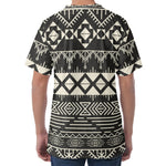 Black And Beige Aztec Pattern Print Men's Velvet T-Shirt