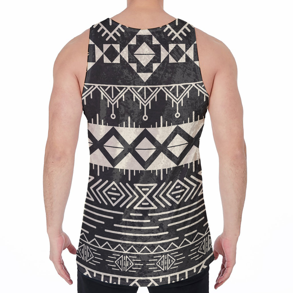 Black And Beige Aztec Pattern Print Men's Velvet Tank Top