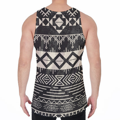 Black And Beige Aztec Pattern Print Men's Velvet Tank Top