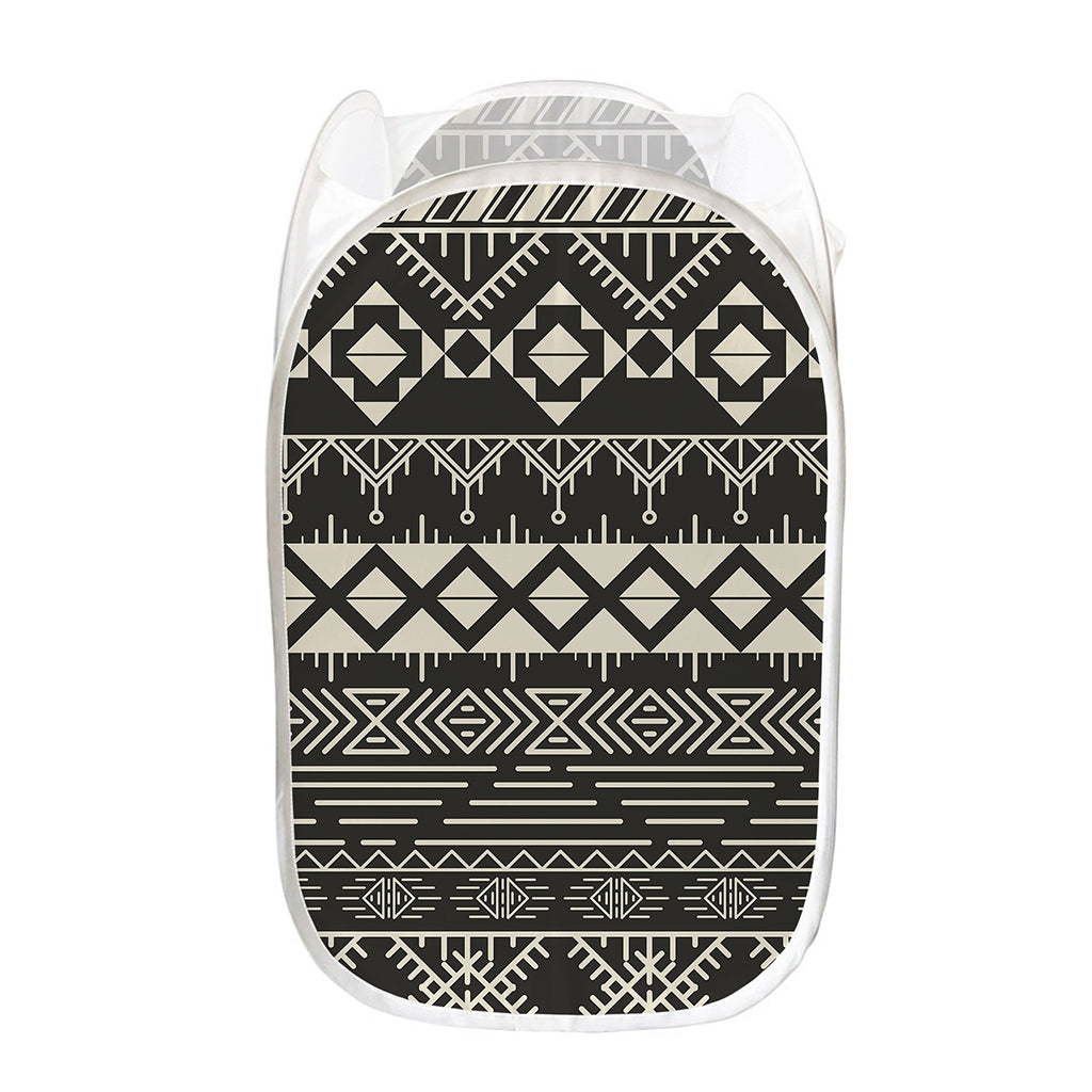 Black And Beige Aztec Pattern Print Mesh Laundry Hamper