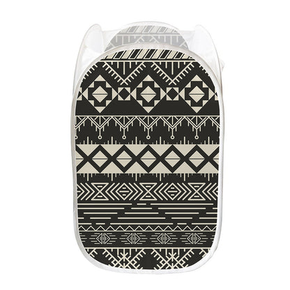 Black And Beige Aztec Pattern Print Mesh Laundry Hamper