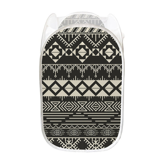 Black And Beige Aztec Pattern Print Mesh Laundry Hamper